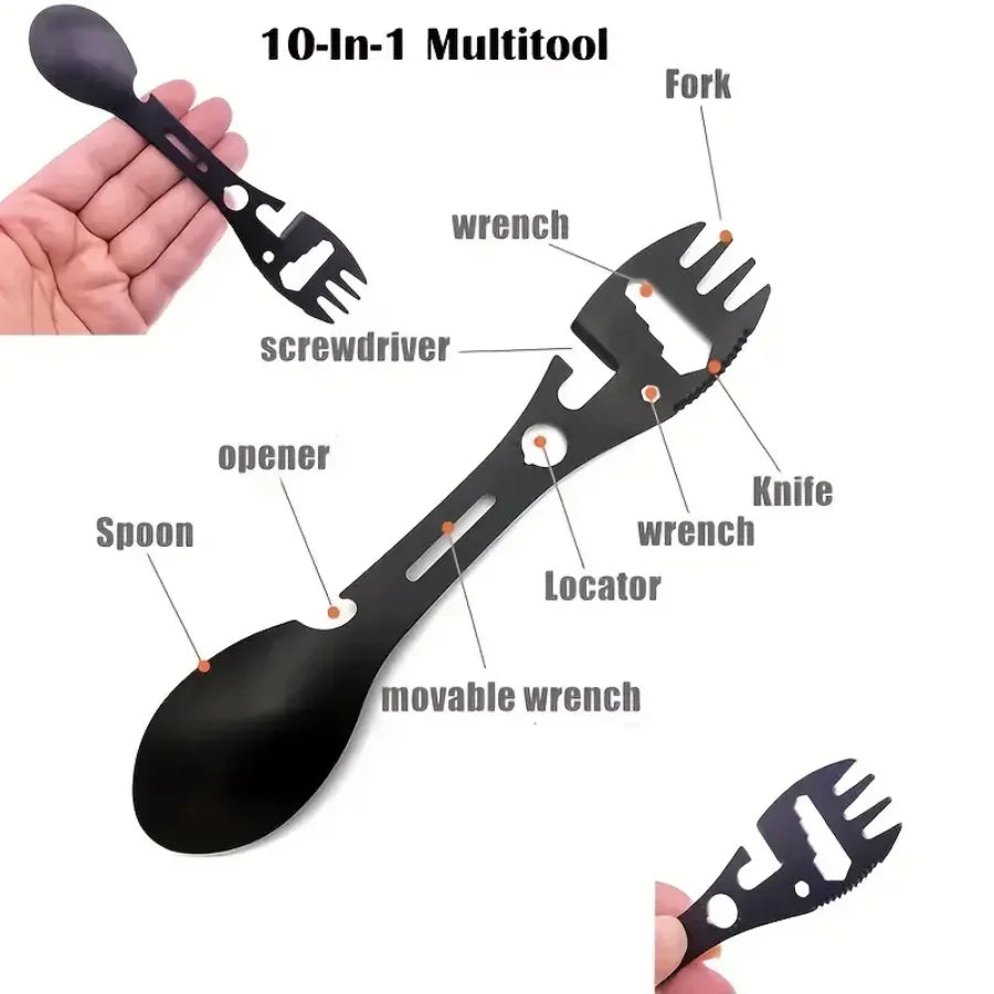 Outils de survie en plein air 5 en 1, Kit EDC multifonctionnel de Camping, fourchette pratique, couteau, cuillère, ouvre-bouteille/boîte