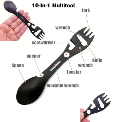 Outils de survie en plein air 5 en 1, Kit EDC multifonctionnel de Camping, fourchette pratique, couteau, cuillère, ouvre-bouteille/boîte